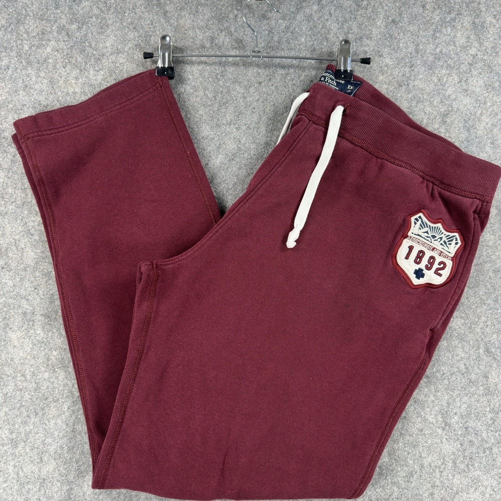 Abercrombie & Fitch Pants Mens 2XL Red Fleece Sweatpants 1892 Crest Patch Logo